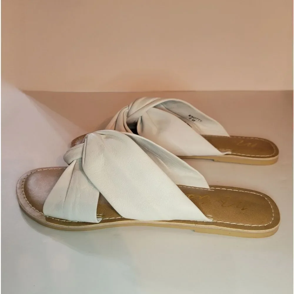 Matisse for Anthropologie White Leather Knotty Slide Flat Sandals